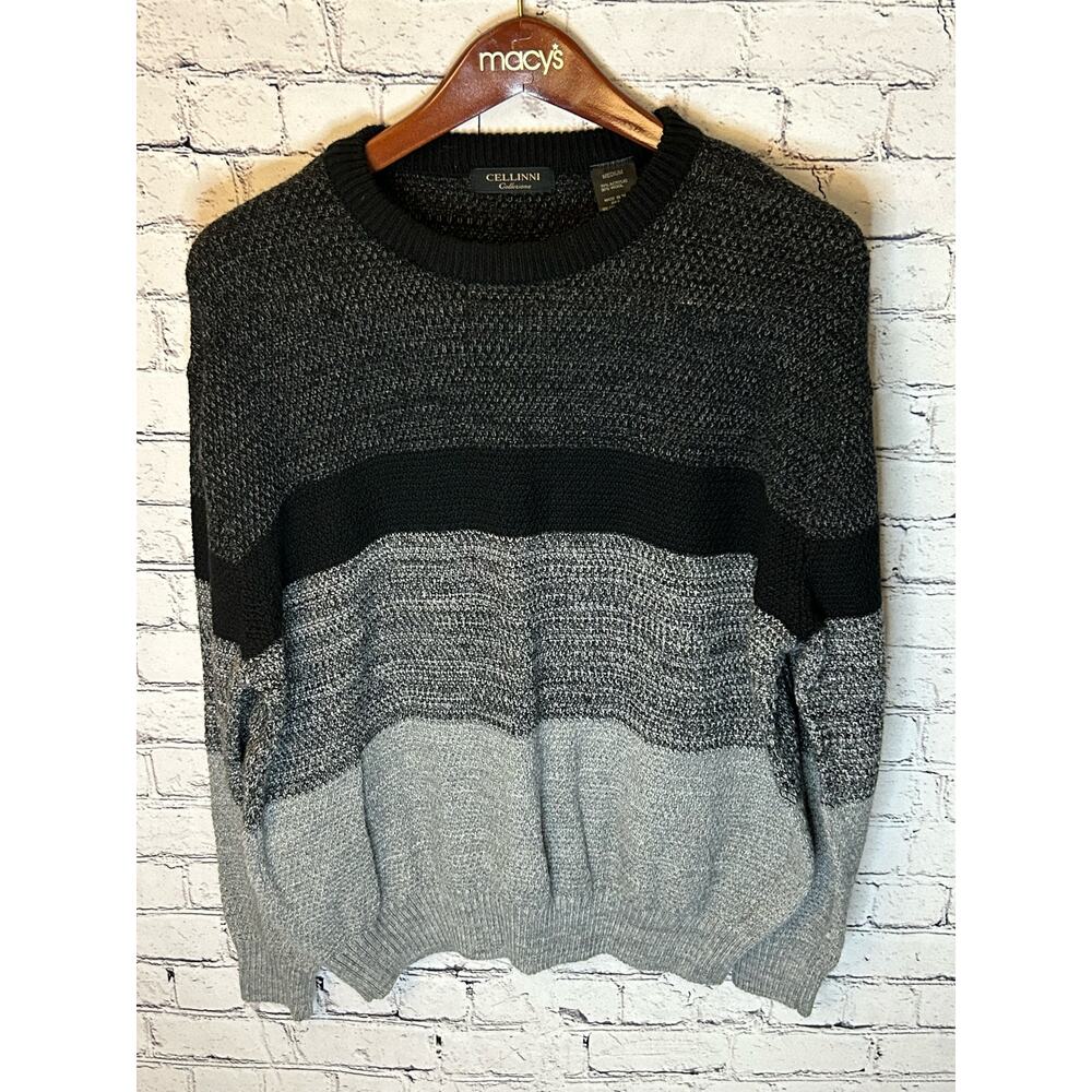 SALE!! Cellini Collezione striped sweater Mens size Medium wool blend black grey